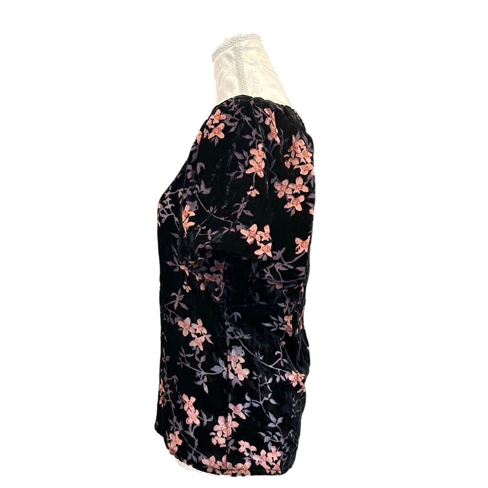 Black Floral Burnout Velvet Top Sheer Panel Flutter Sleeve Dark Romantic S - Picture 4 of 16